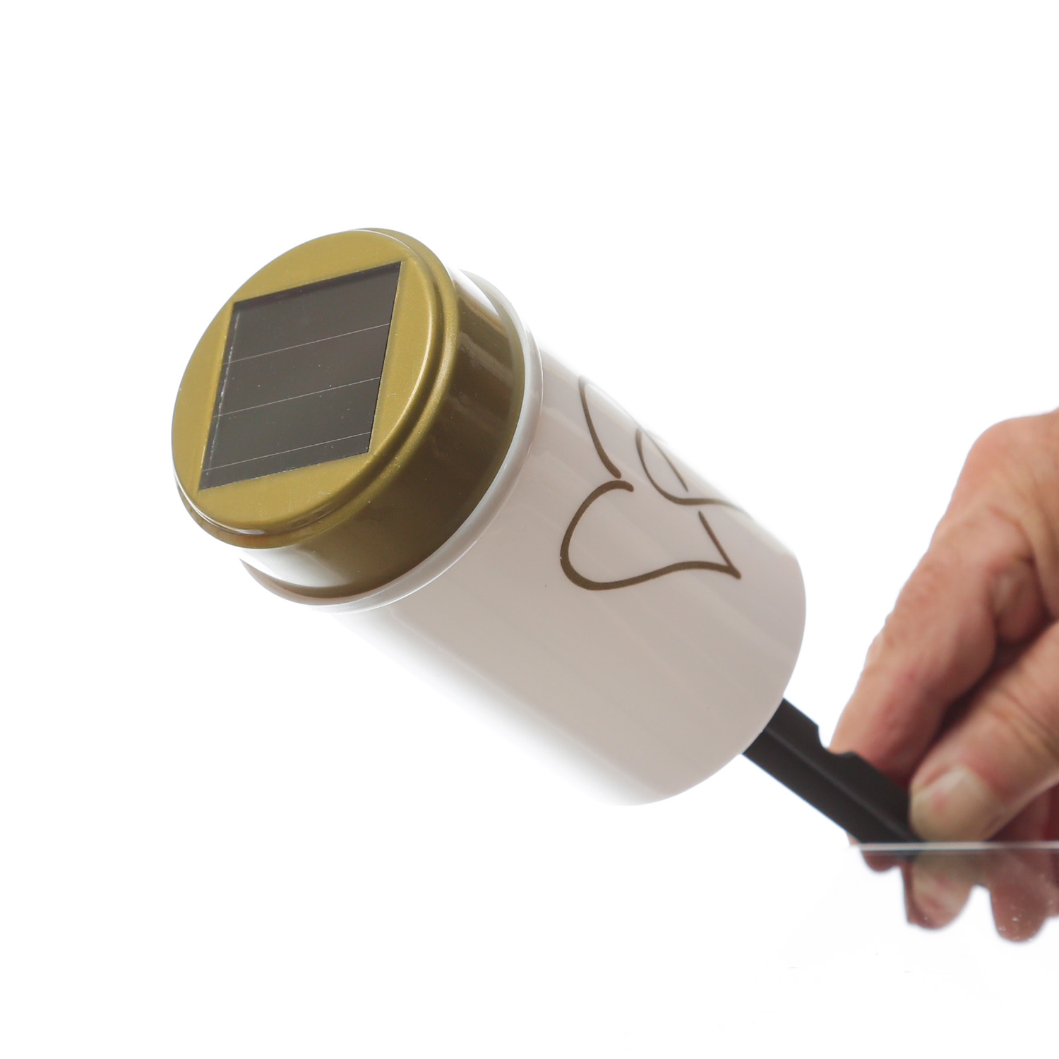 LED Solar Grablicht Herz - Grabkerze - H: 12cm - D: 7cm - Lichtsensor - inkl. Erdspieß - weiß