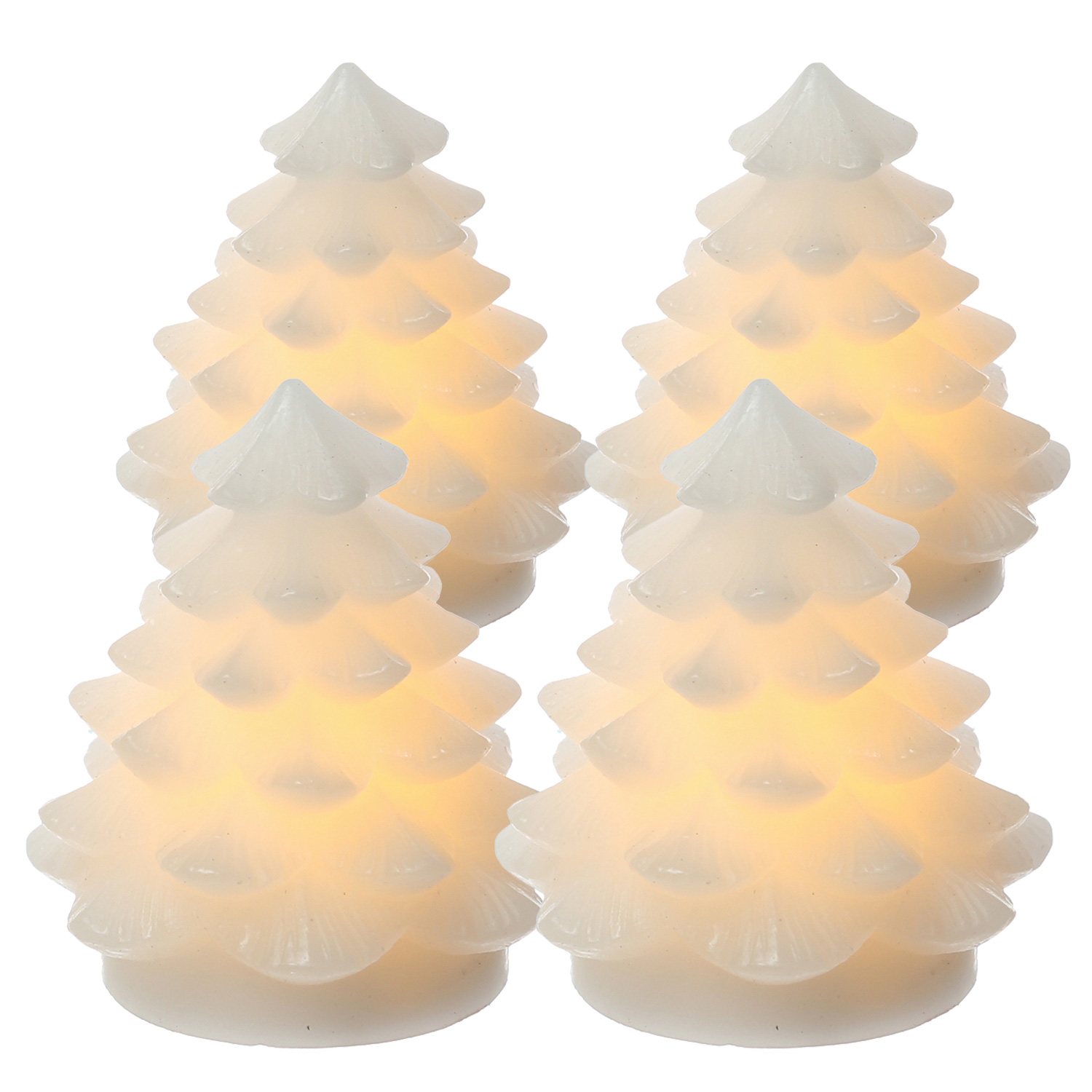 LED Kerzen Tannenbaum - 4 Mini Tannenbäume aus Echtwachs - H: 7cm - inkl. Batterien - weiß - 4er Set