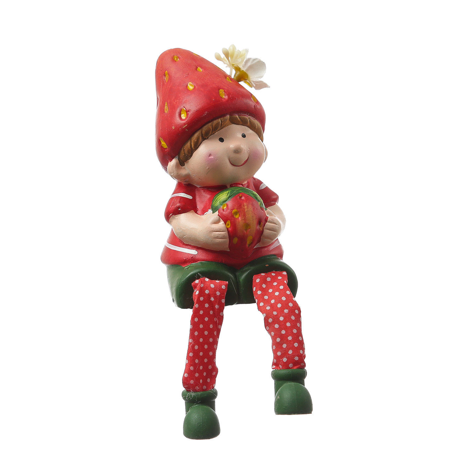 Kantenhocker Erdbeerjunge Fritz - niedliche  Gartenfigur mit Erdbeere - Keramik  - H: 19cm - rot