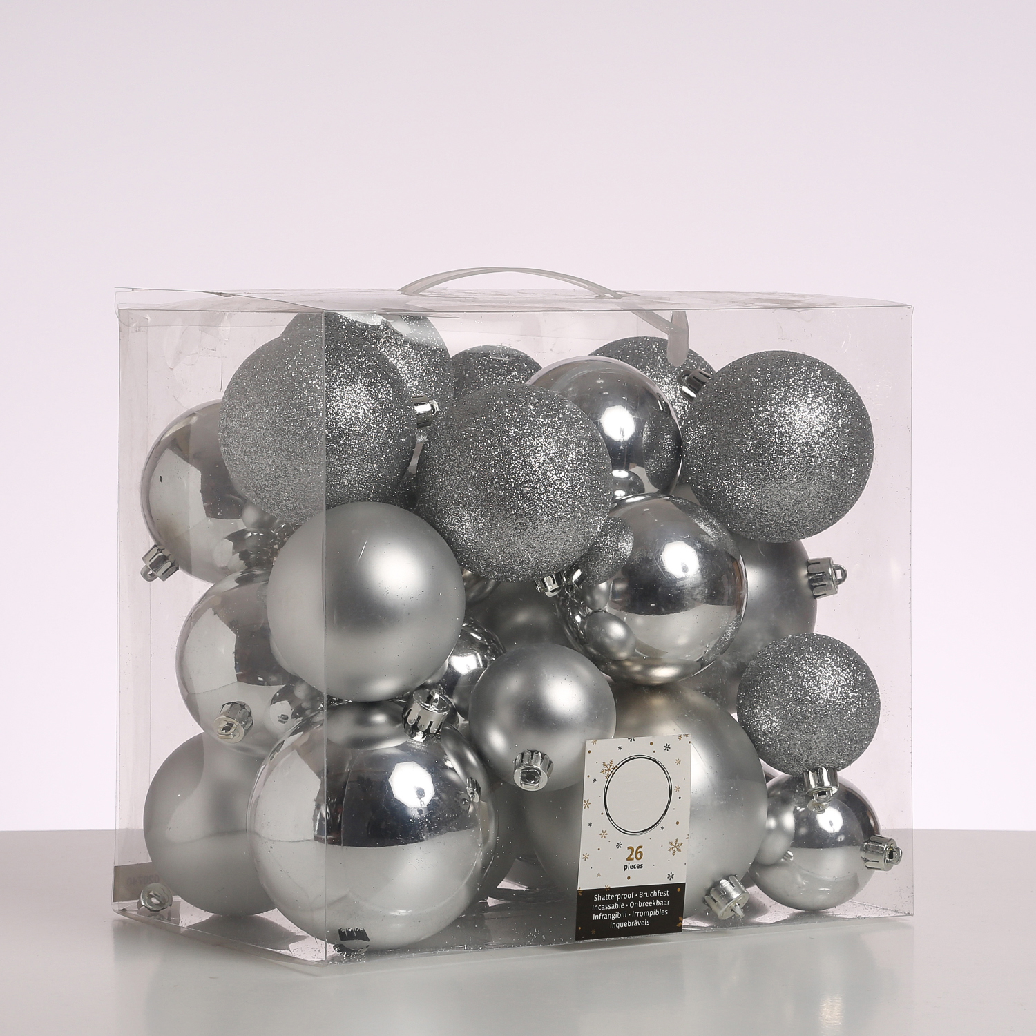 Christbaumkugel - Weihnachtsbaumkugel  - bruchfest - glänzend matt glitzernd - silber - 26er Set