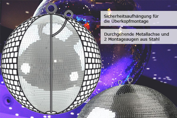 Spiegelkugel 30cm - Discokugel - Echtglas - 10x10mm Spiegel - bunt mehrfarbig