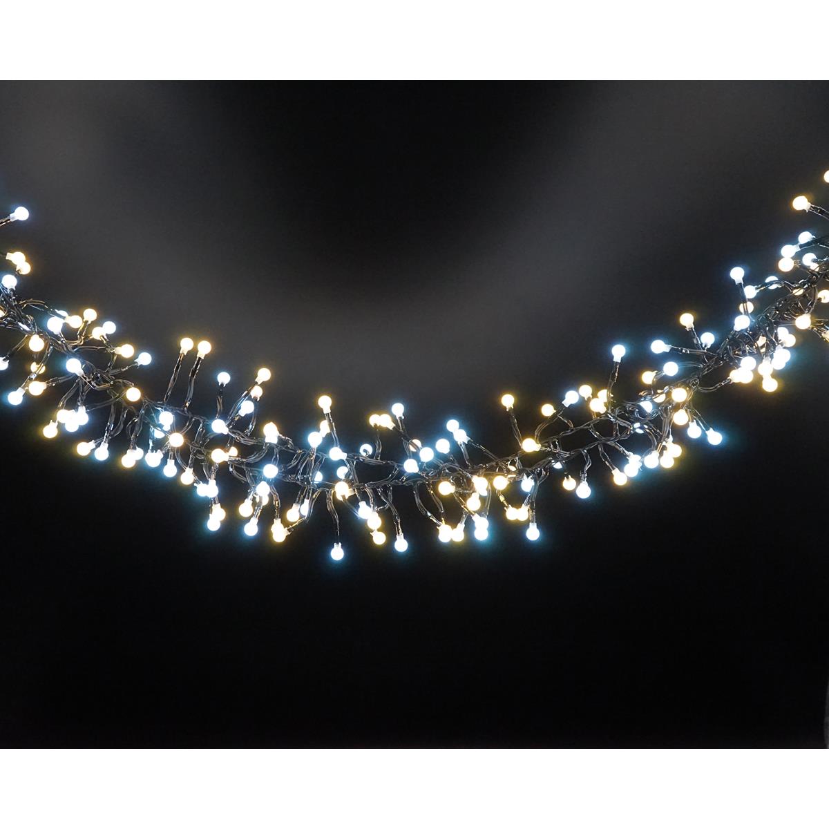 LED Büschellichterkette BERRY - Cluster - 400 warmweiße/kaltweiße opale Kugeln - L: 3,8m - f. Außen