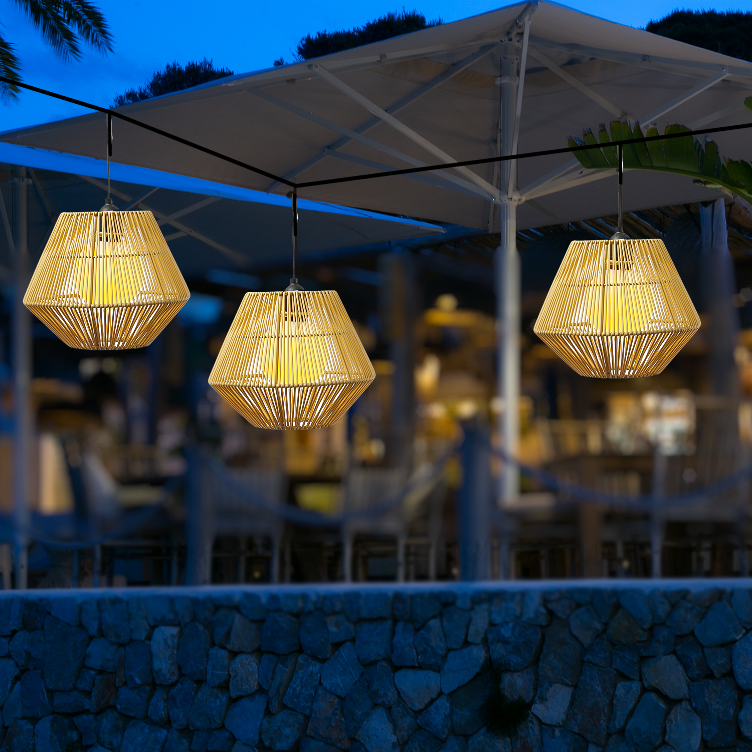 LED Solar Haengeleuchte - Korboptik - warmweisse LED - D- 22-5cm - Lichtsensor - natur