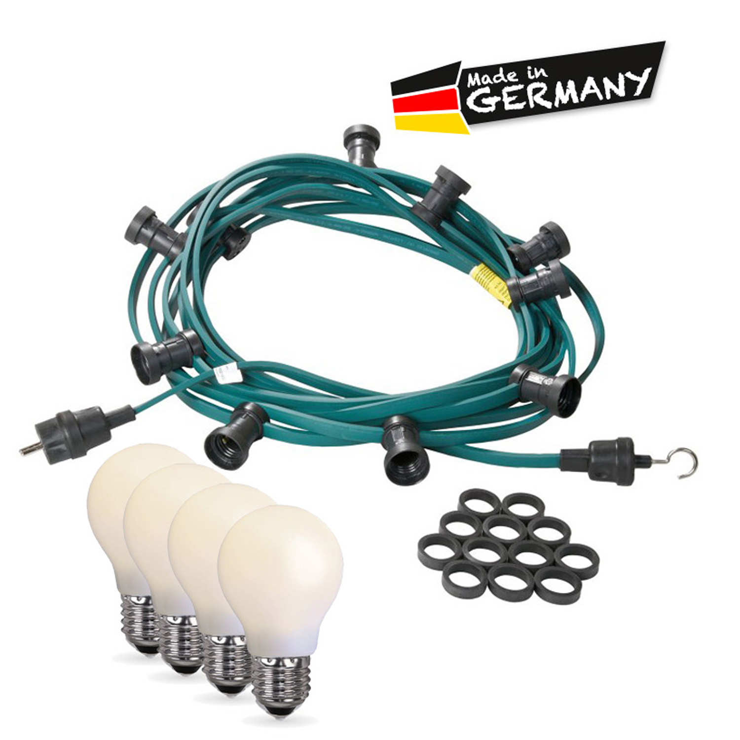 Illu-/Partylichterkette 5m - Außenlichterkette grün - Made in Germany - 10 opale LED Tropfenlampen
