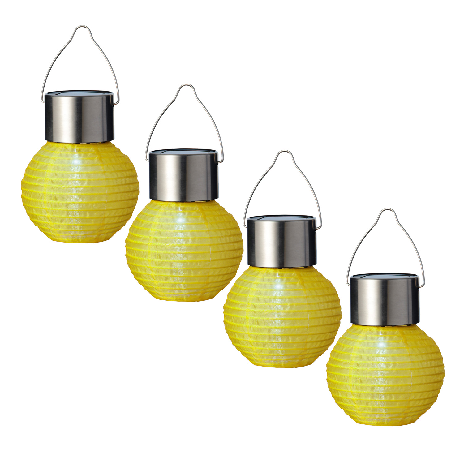 LED Solar Mini Lampions - kaltweiße LED - H: 9,5cm - D: 7cm - Lichtsensor - gelb - 4er Set