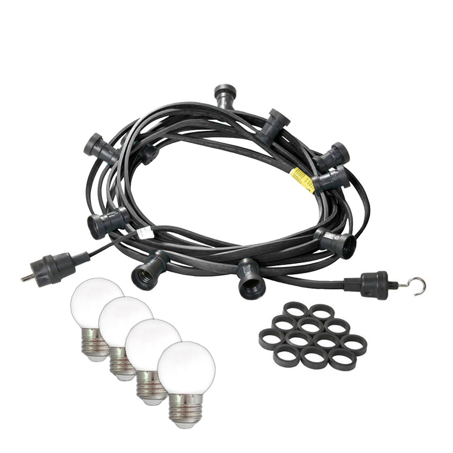 Illu-/Partylichterkette 5m - Außenlichterkette schwarz - Made in Germany - 5 kaltweiße LED Kugellampen