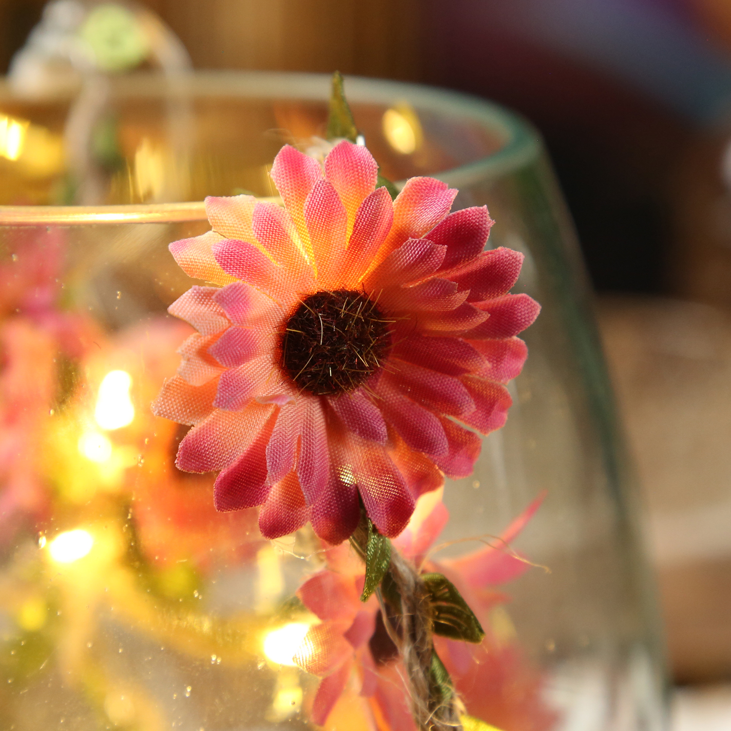 LED Lichterkette Blumenranke - 20 warmweiße LED - Batterie - Timer - L: 1,45m - Außen - pink