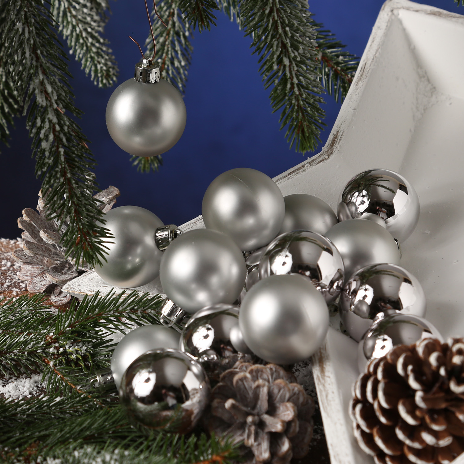 Christbaumkugel - Weihnachtsbaumkugel - bruchfest - D: 4cm - glänzend und matt - silber - 16er Set