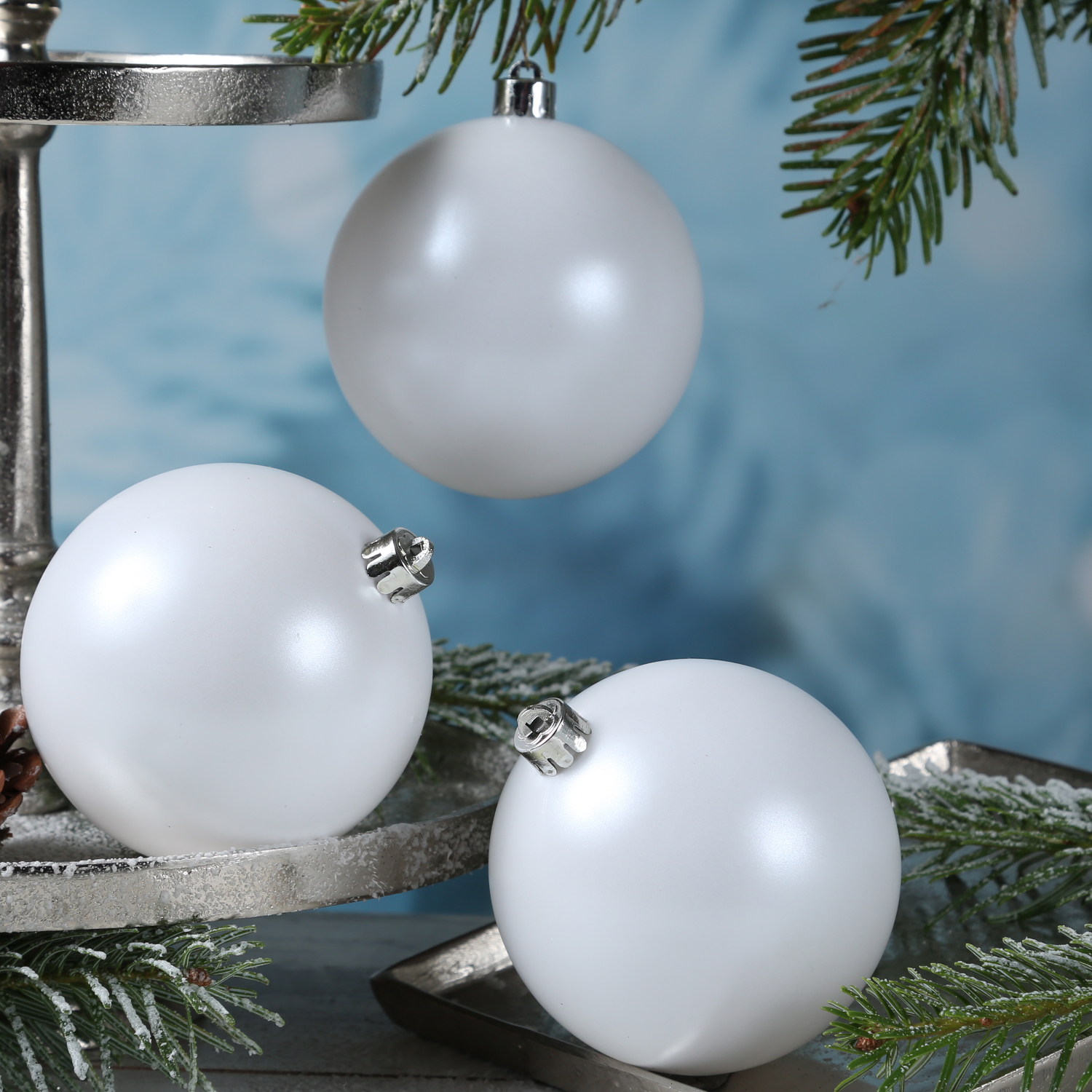 Christbaumkugel - Weihnachtsbaumkugel - bruchfest - D: 10cm - glänzend und matt - weiß - 4er Set