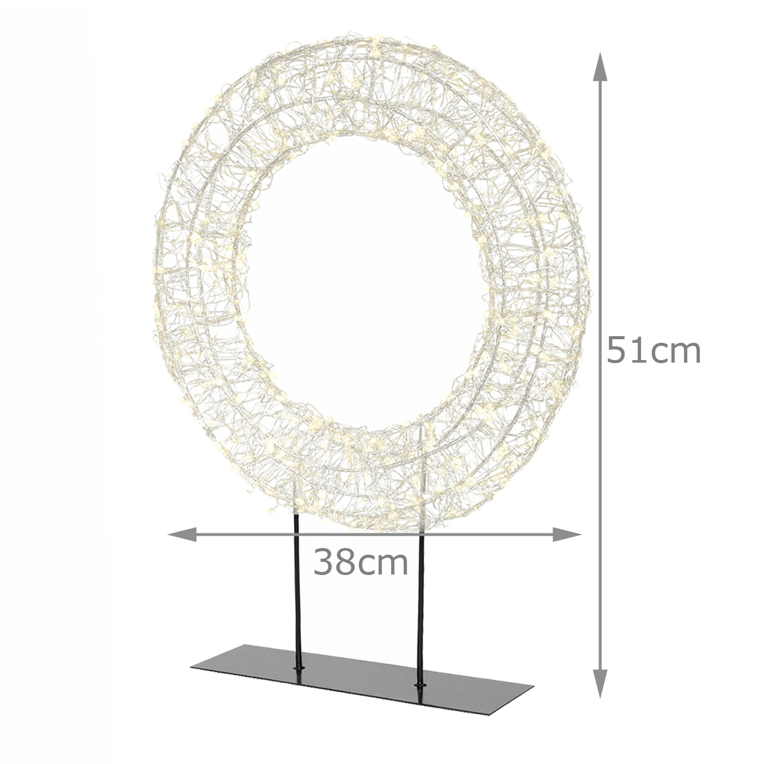 LED Kranz - Leuchtkranz stehend - 500 warmweiße LED - H: 51cm - Timer - für Innen/Außen
