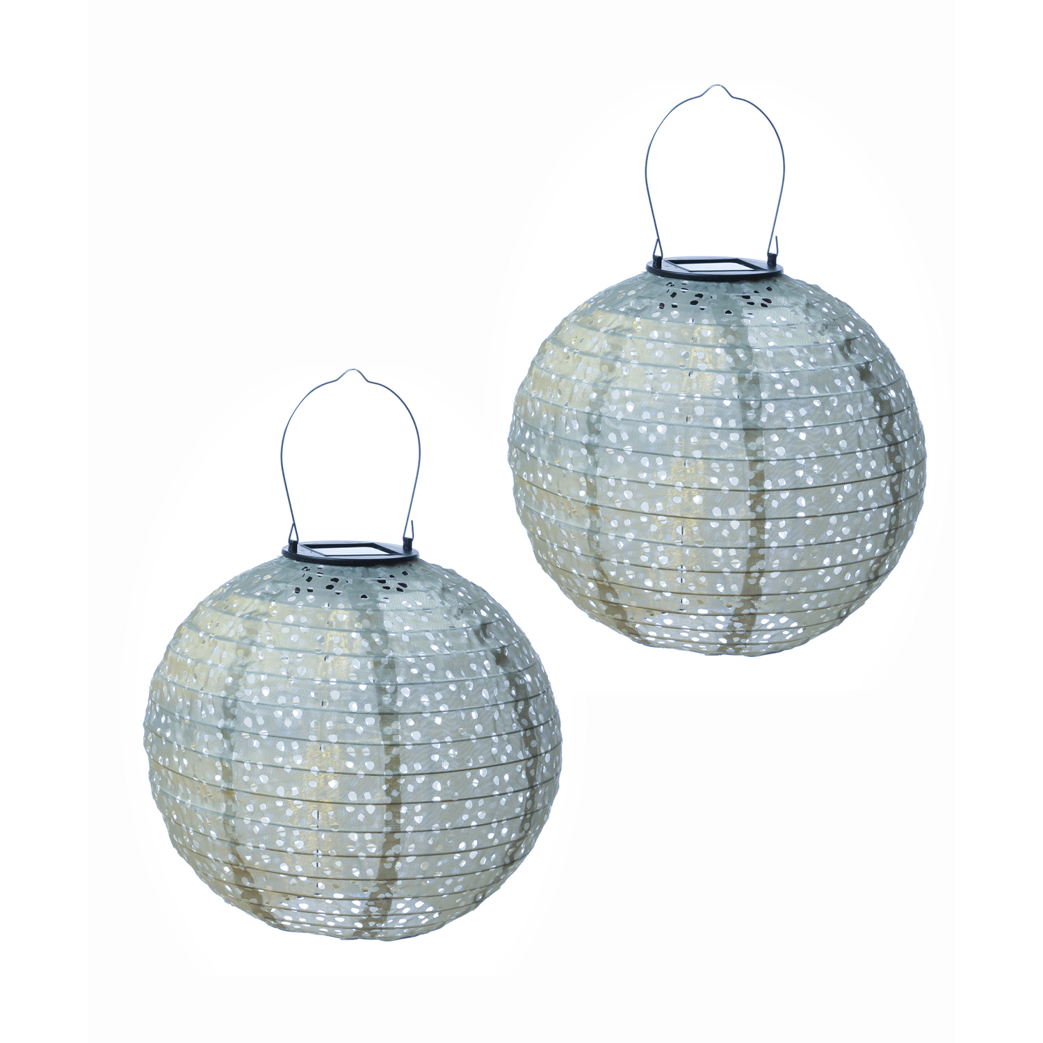 LED Solar Lampions - mit Blumenmuster - warmweiße LED - D: 25cm - Lichtsensor - blau - 2 Stück