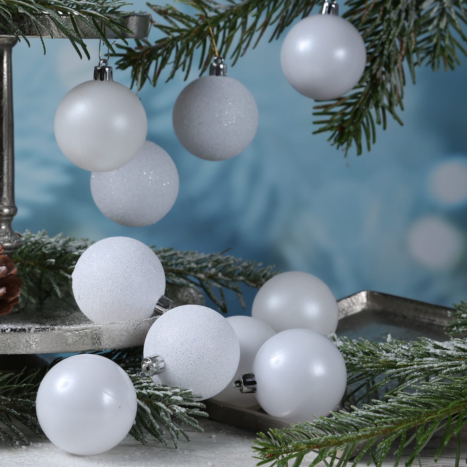 Christbaumkugel - Weihnachtskugel - bruchfest - D: 6cm - glänzend matt glitzernd - weiß - 10 Stk.