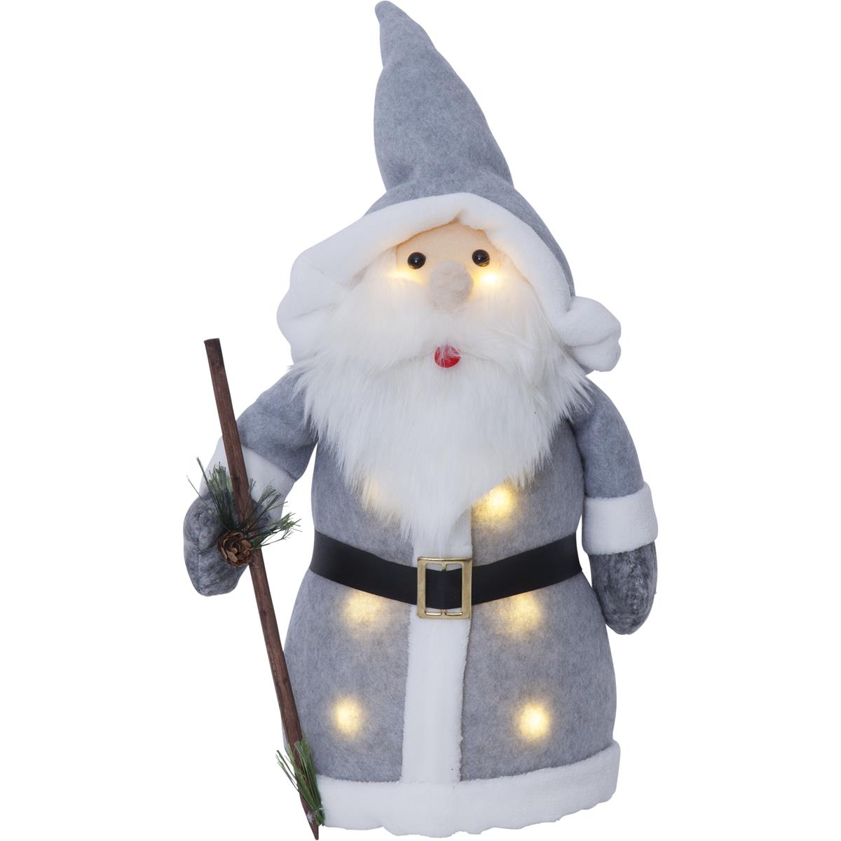 LED Stoff-Figur Weihnachtsmann - graue Mütze & Schal - 8 warmweiße LED - H: 38cm - Batteriebetrieb