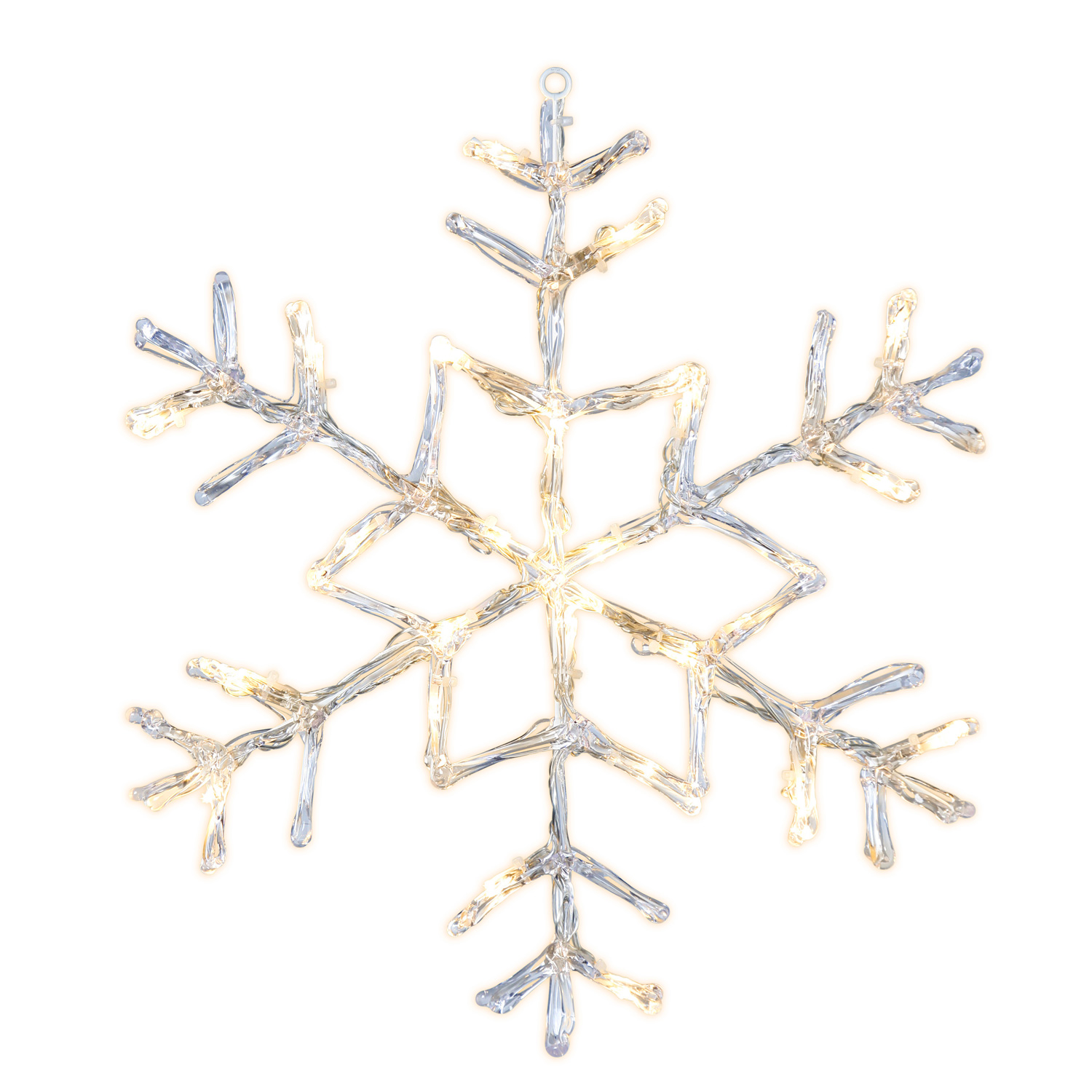 LED Schneeflocke - hängend - 24 warmweiße LED - D: 40cm - inkl. Trafo - für Außen - transparent