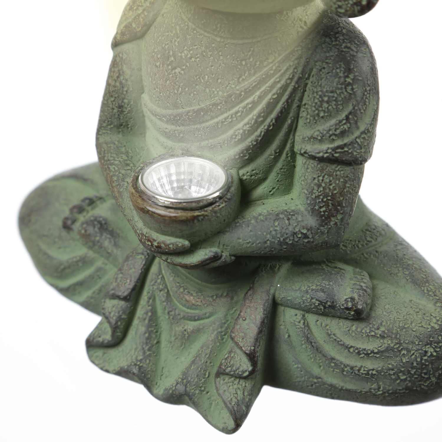 LED Solar Buddha - Gartenfigur - Polyresin - H- 19cm - Daemmerungssensor - hellgrau