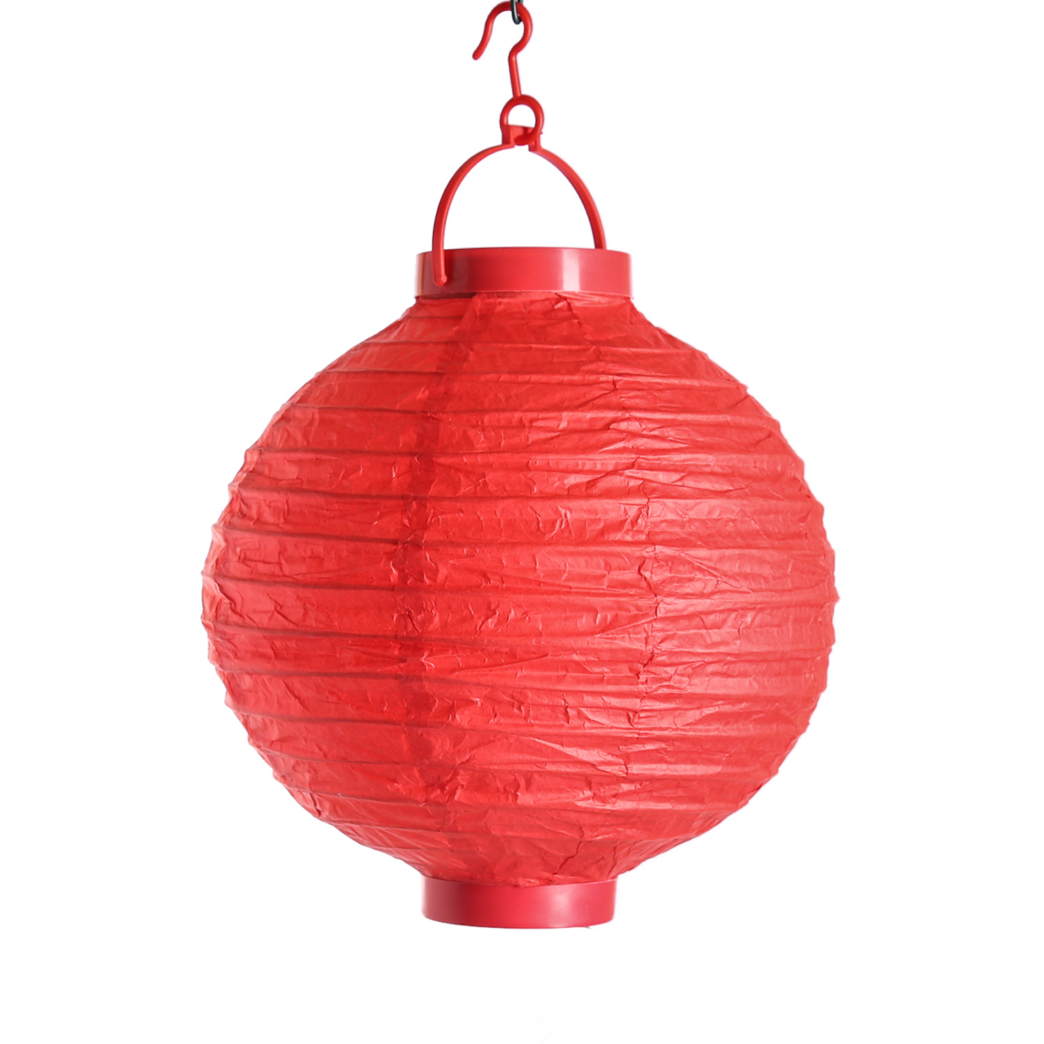 LED Lampion FESTIVAL - kaltweiße LED - D: 30cm - Montagehaken - rot