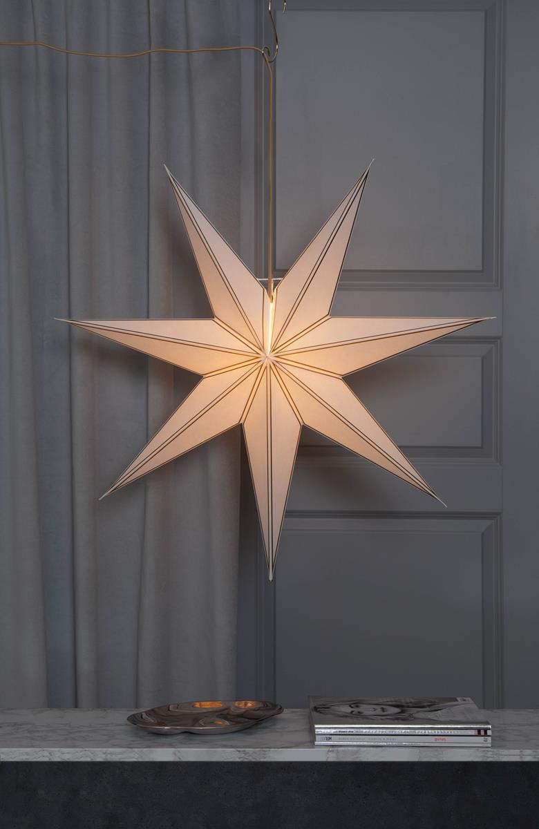 Papierstern "Nicolas" - hängend - 7-zackig - Ø 80cm - E14 Fassung - inkl. Kabel - creme/gold