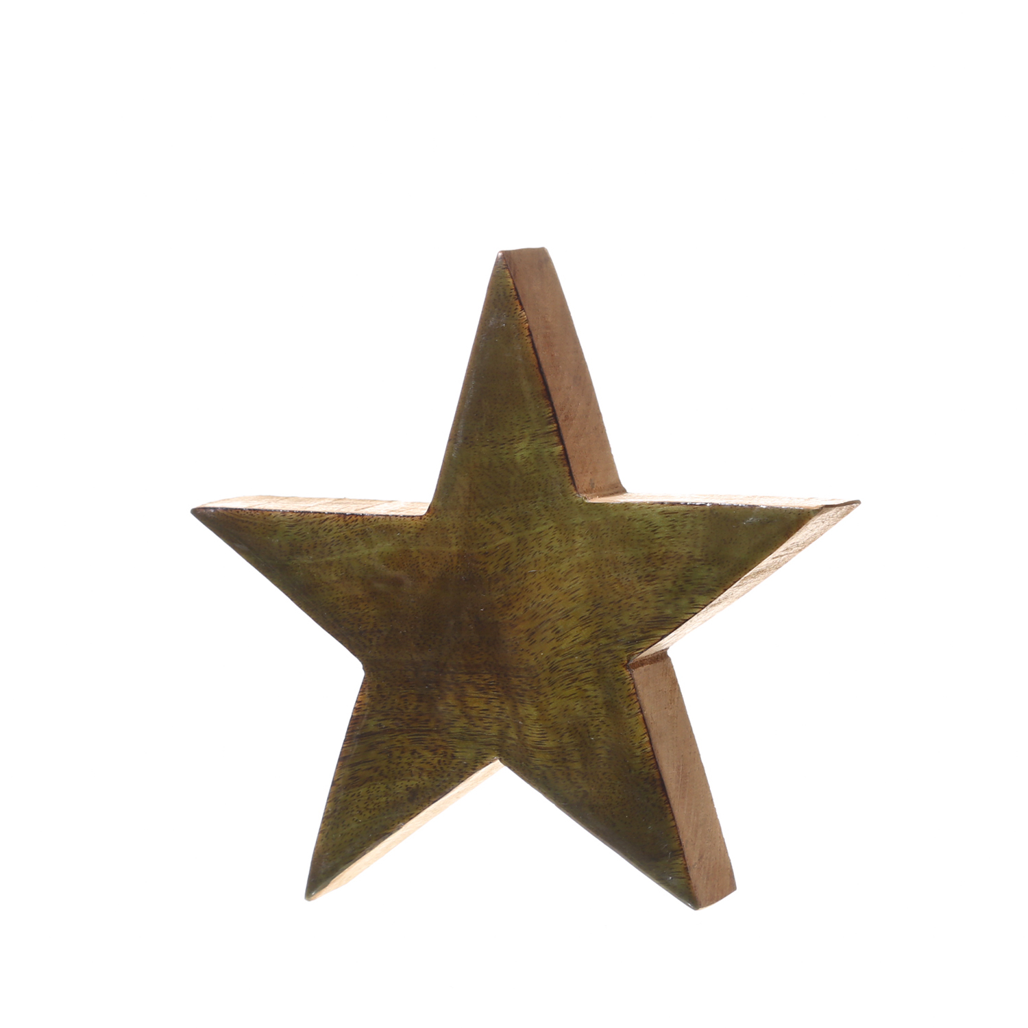 Holzstern - Weihnachtsstern - stehend - einseitig emailliert - Mangoholz - H: 20cm - natur, grün
