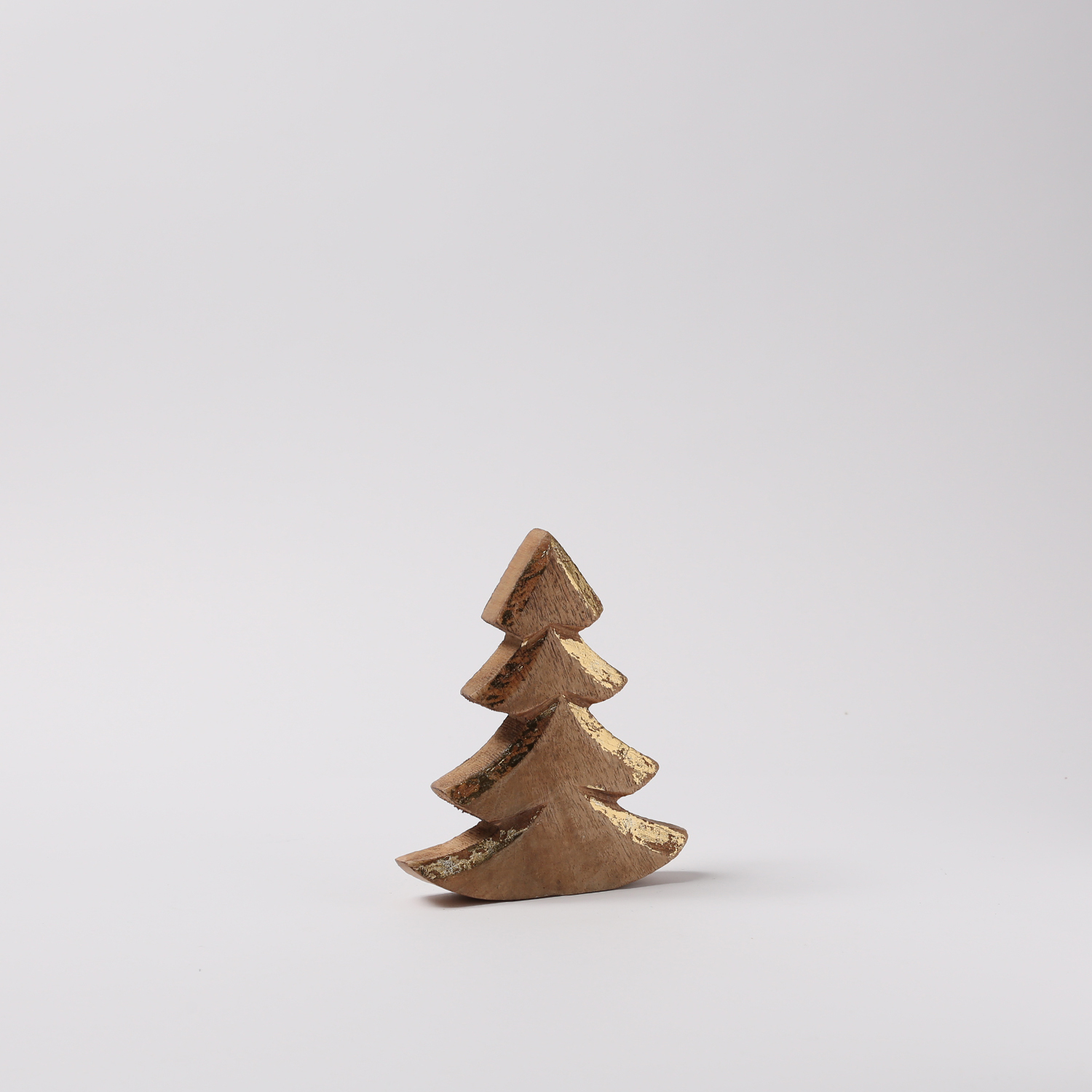 Holztannenbaum - Deko Tannenbaum - stehend - Mangoholz - H: 14,5cm - natur, gold