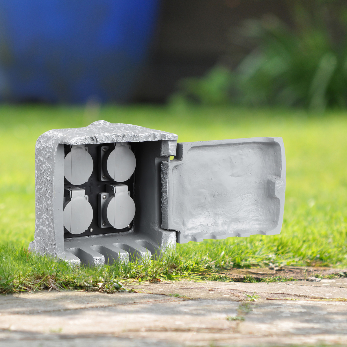 Garten Steckdosenverteiler- Steinoptik - 4fach - IP44 - 1,5m Zuleitung - 16A - grau