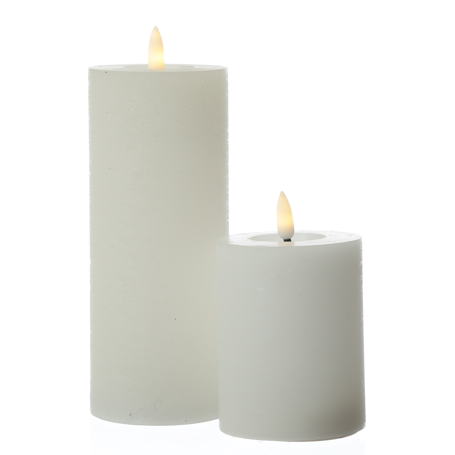 LED Kerze LINA - Rustik-Optik - Echtwachs - 3D Flamme - H: 11cm - D: 7cm - Batterie - Timer - weiß