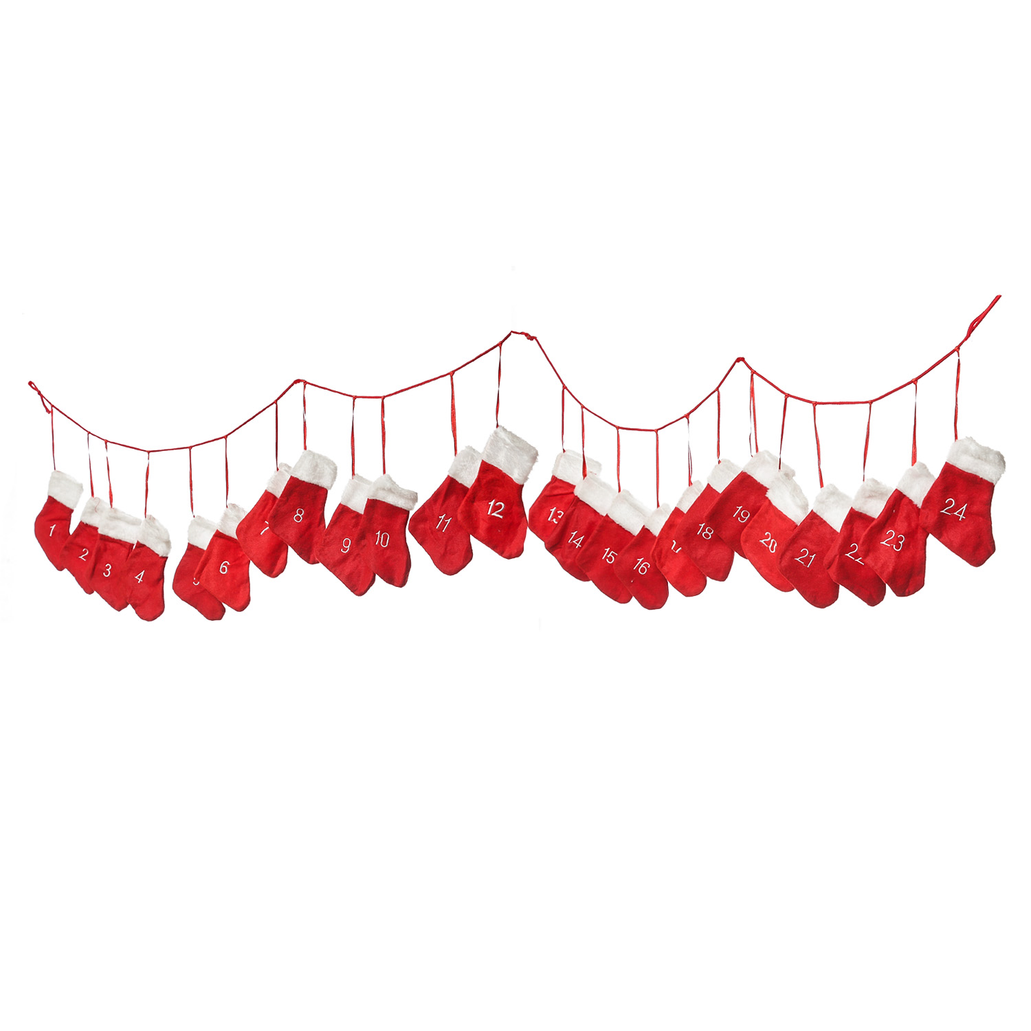 Adventskalender zum Befüllen - DYI - 24 rot-weiße Söckchen - X-MAS Sockenkette