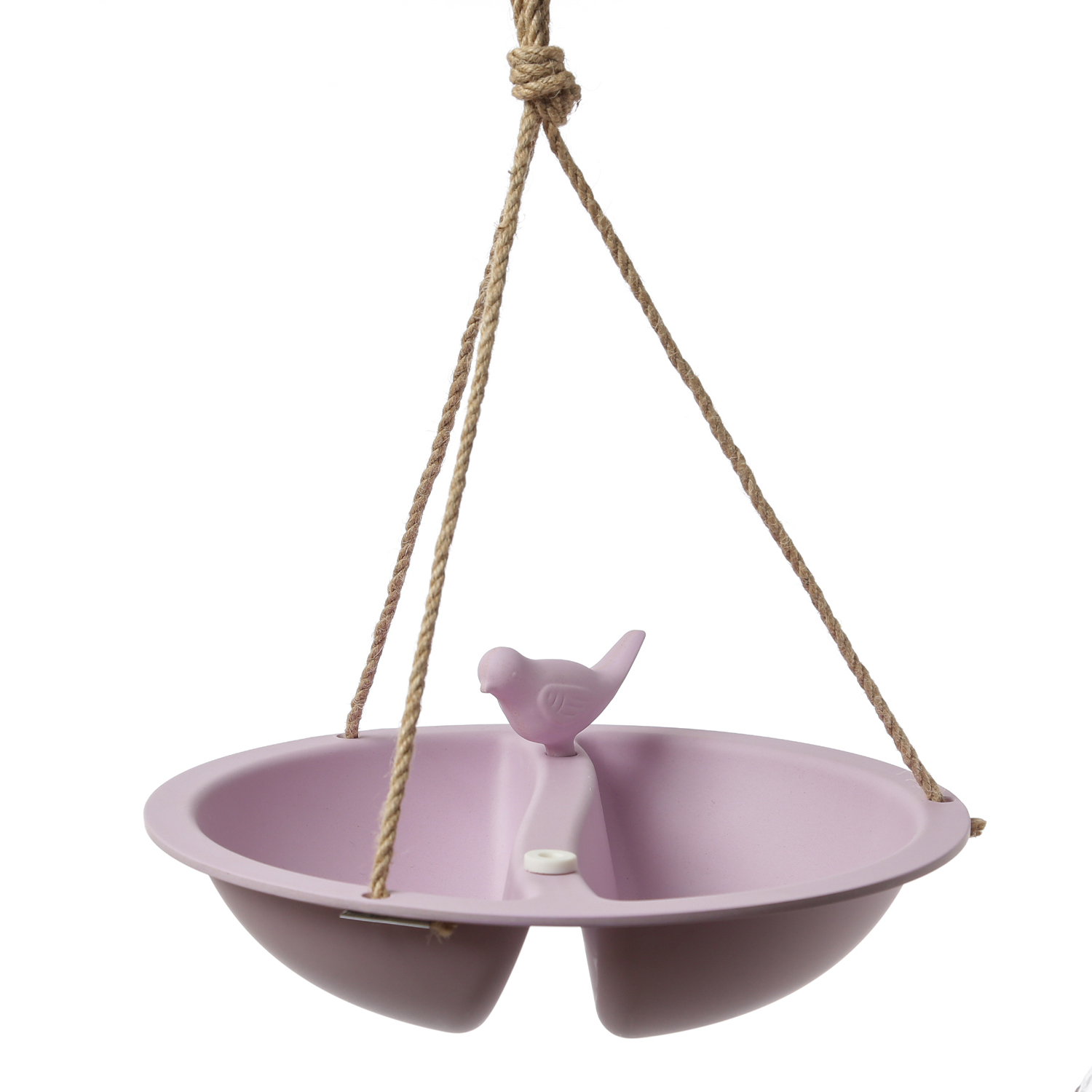 Futterstelle mit Vögelchen - Vogeltränke zum Aufhängen - Bambus - D: 27cm - lila