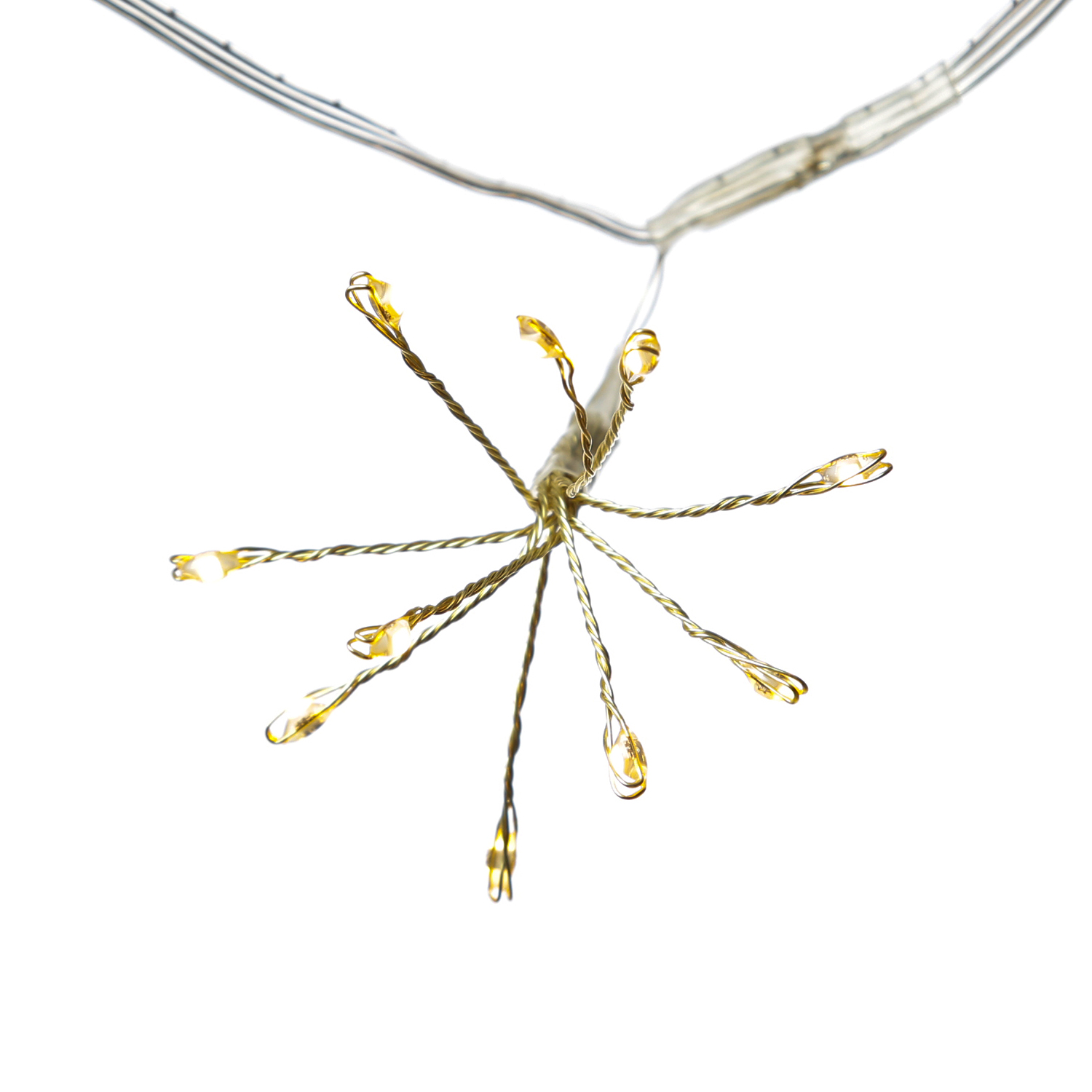 LED Lichterkette Pusteblume - Feuerwerk Blume - 50 Tautropfen LED - 5 Blüten - L: 1m - Timer - gold