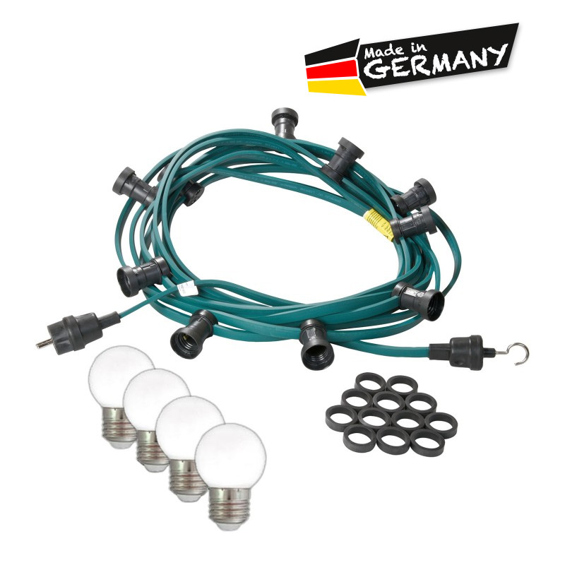 Illu-/Partylichterkette 40m | Außenlichterkette | Made in Germany | 40 kaltweißen LED-Kugellampen
