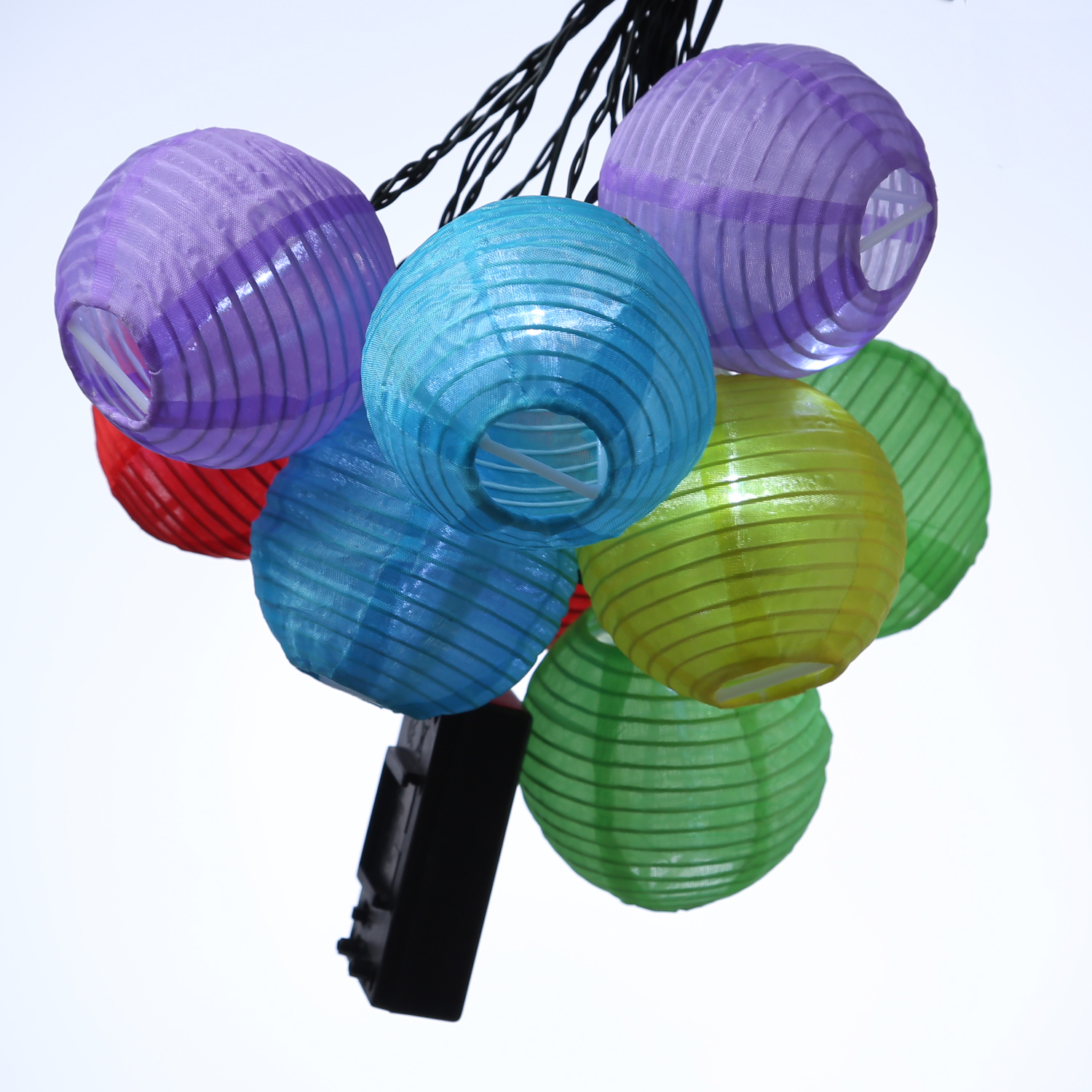LED Solar Lichterkette LAMPION  - 10 kaltweiße LED - L: 3,92m - D: 7,5cm - Lichtsensor - bunt