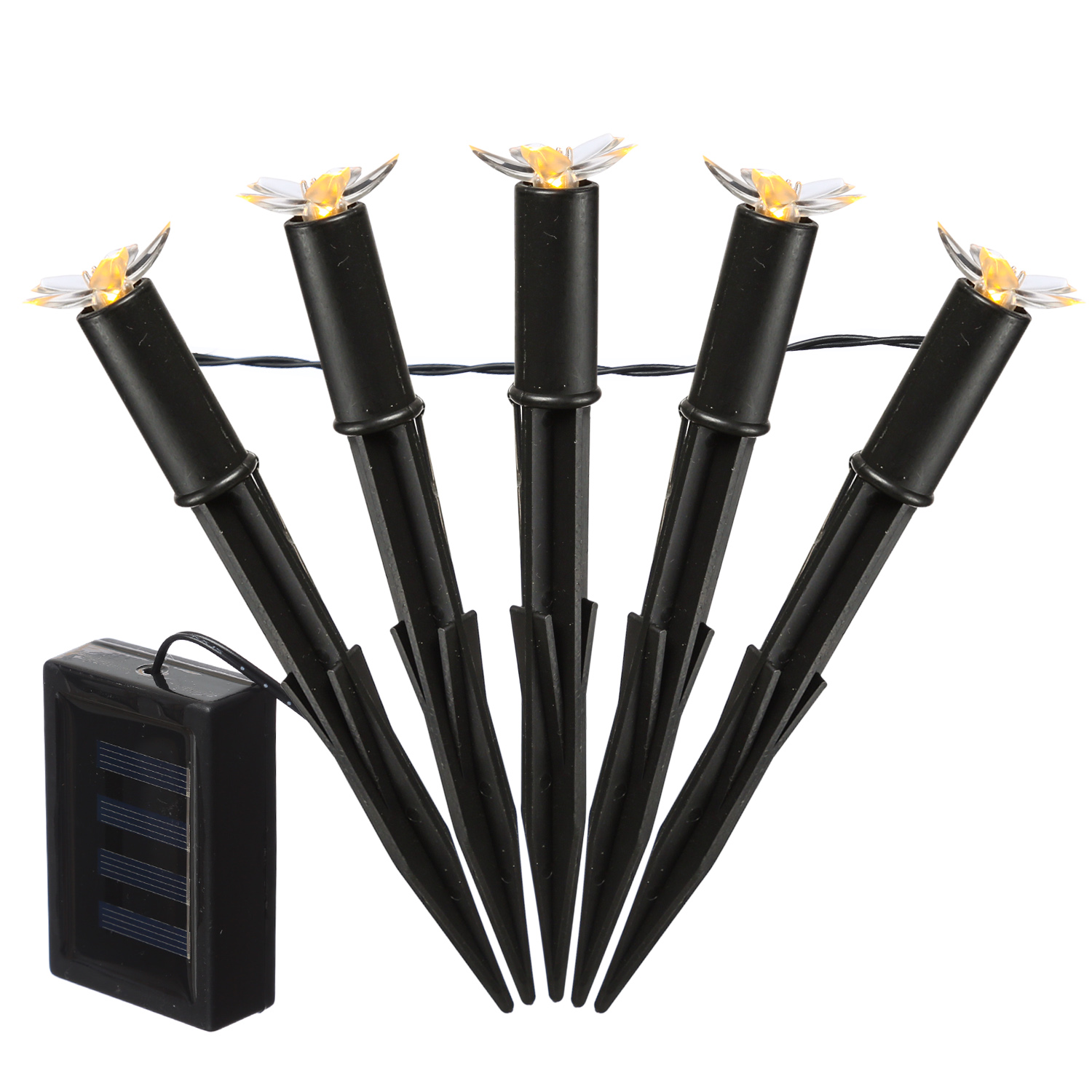 LED Solar Lichterkette Blüten - 5 warmweiße LED - L: 1,2m - H: 17cm - Lichtsensor - für Außen