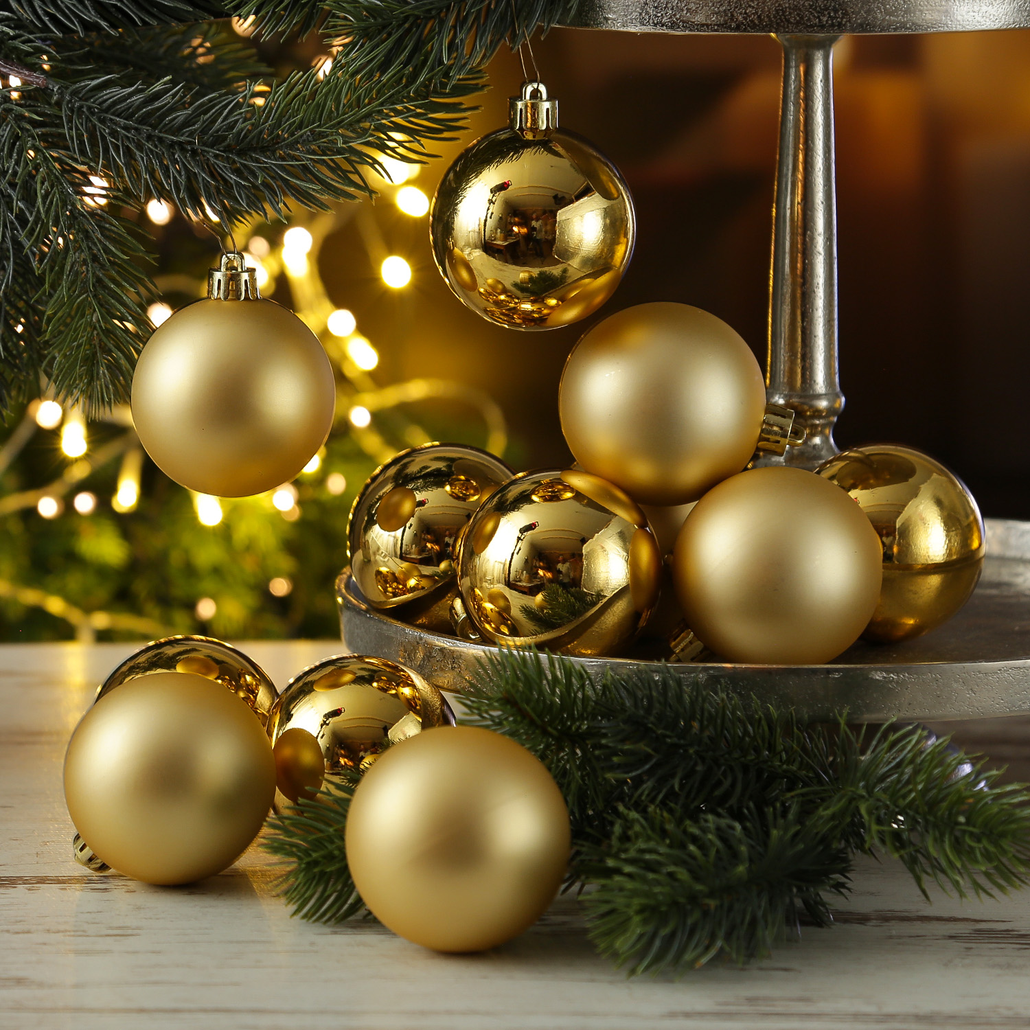 Christbaumkugeln - Weihnachtbaumskugeln - bruchfest - D: 6cm - glänzend/matt  - gold - 12er Set