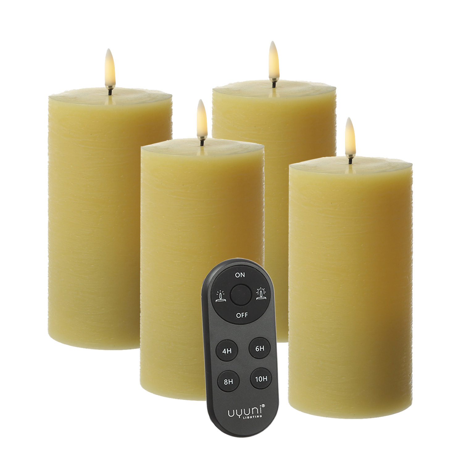 LED Kerzenset PIA - Rustik-Optik - H: 15cm - inkl. Batterien und Fernbedienung - gelb - 4er Set