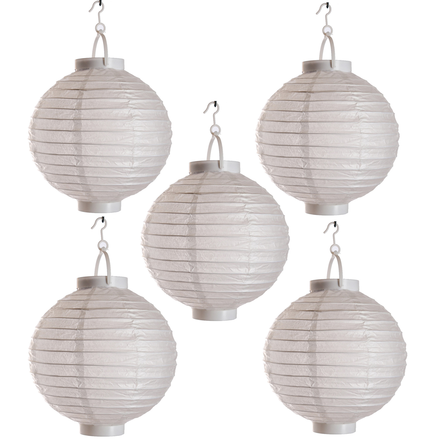 LED Lampion FESTIVAL - kaltweiße LED - D: 20cm - Montagehaken - 5er Set weiß