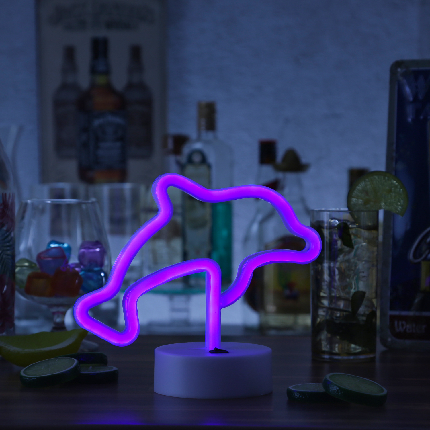 LED NEON Figur DELFIN - Neon Schild - H: 19cm - Batterie oder USB Betrieb - stehend - blau