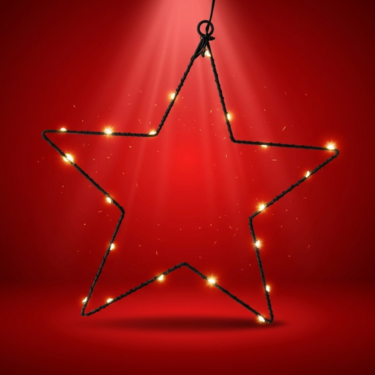LED Hängestern FROHES FEST - Metallstern - 5-zackig - D: 27cm - 20 LED - Batteriebetrieb - schwarz