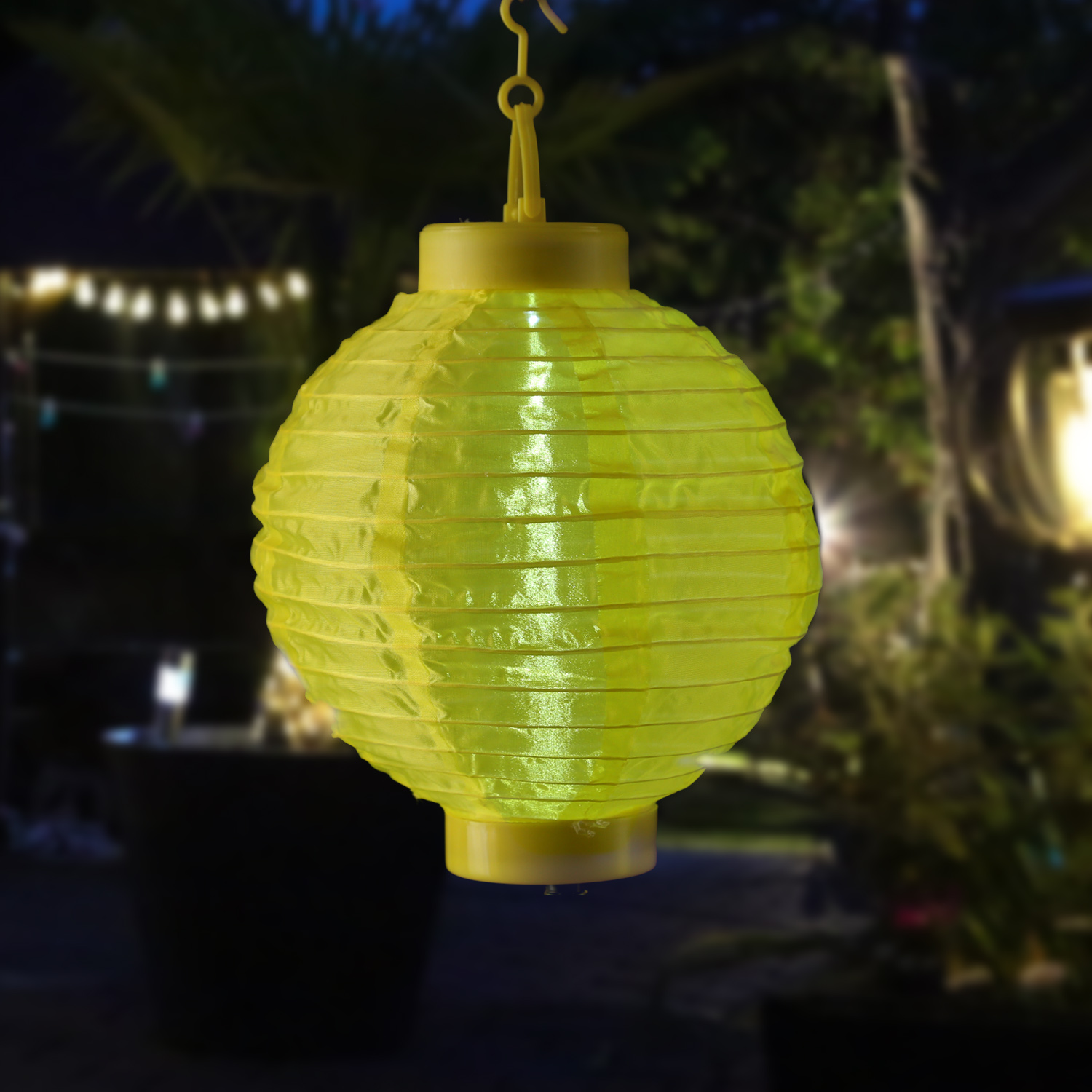 LED Solar Lampion - kaltweiße LED - H: 23cm - D: 20cm - Lichtsensor - gelb