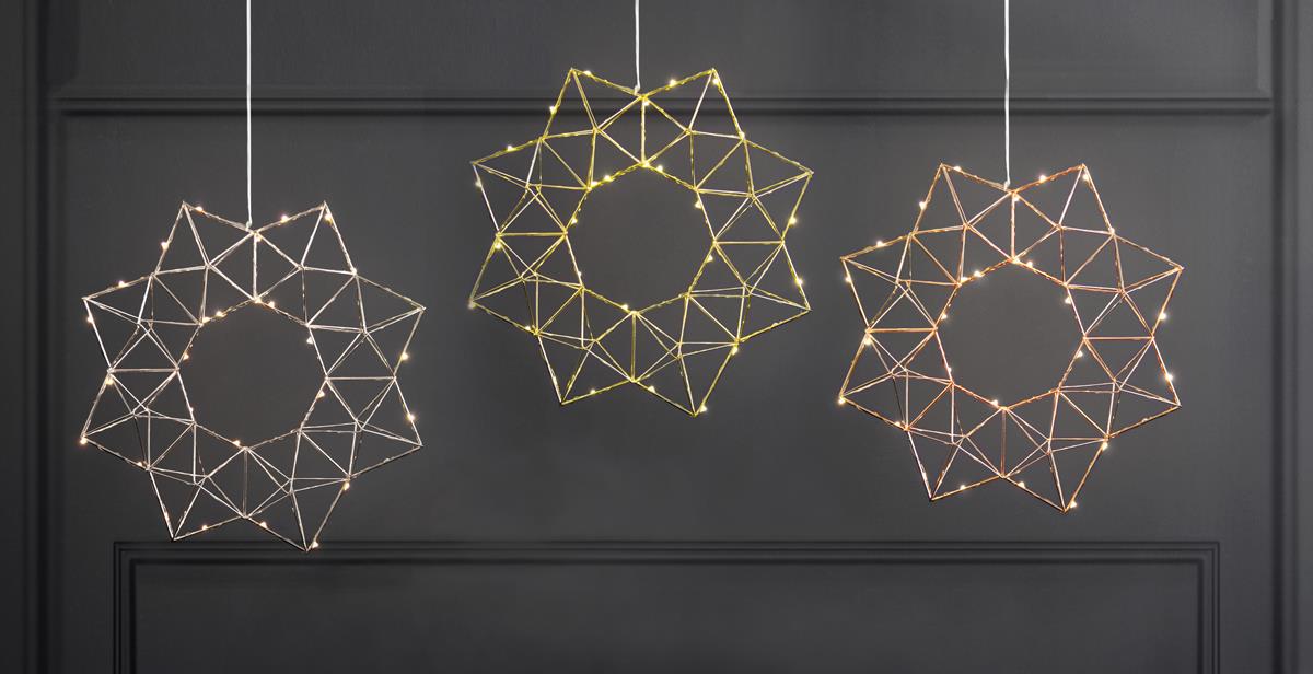 LED-Drahtstern "Edge" - hängend - 30 warmweiße LEDs - Ø: 40cm - silber