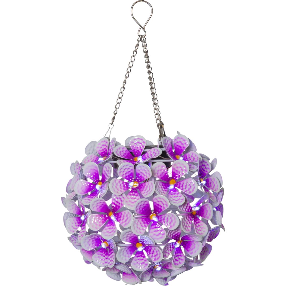 LED Solar Hängedeko "Hortensie" - mit Aufhänger - 44 kaltweiße LED - D: 16cm - Lichtsensor - pink