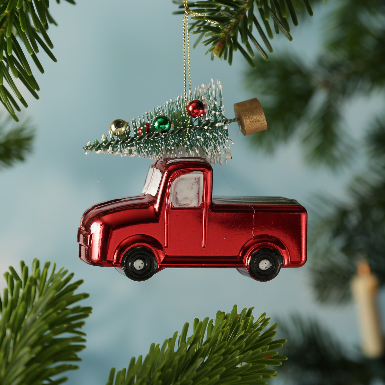 Weihnachtsbaumschmuck Mini Autos mit Weihnachtsbaum - bruchfest - H: 9cm - 3er Set - rot