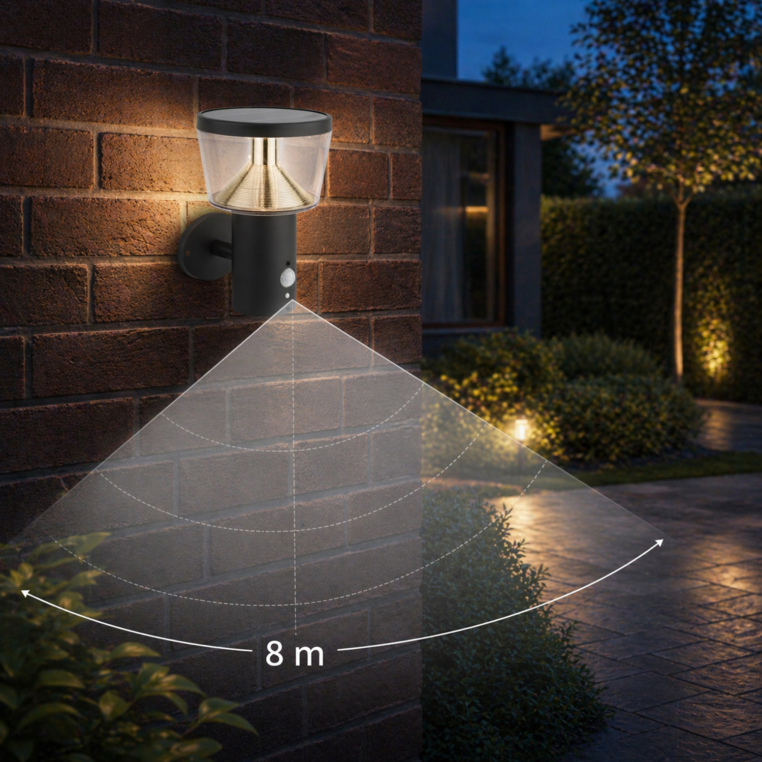 Solar-Wandleuchte mit Bewegungsmelder - 3 Modi - Premium-Solarfeld