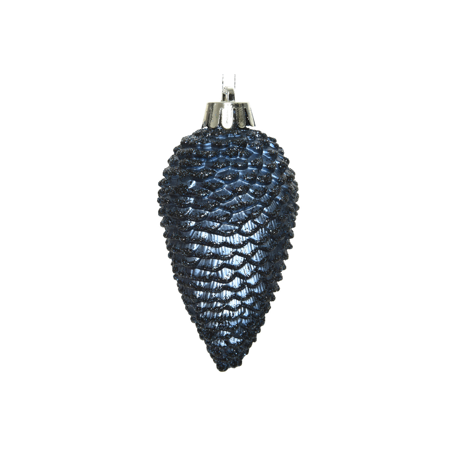 Christbaumschmuck ZAPFEN - Weihnachtsschmuck - bruchfest - glitzernd - H: 8cm - dunkelblau - 6er Set