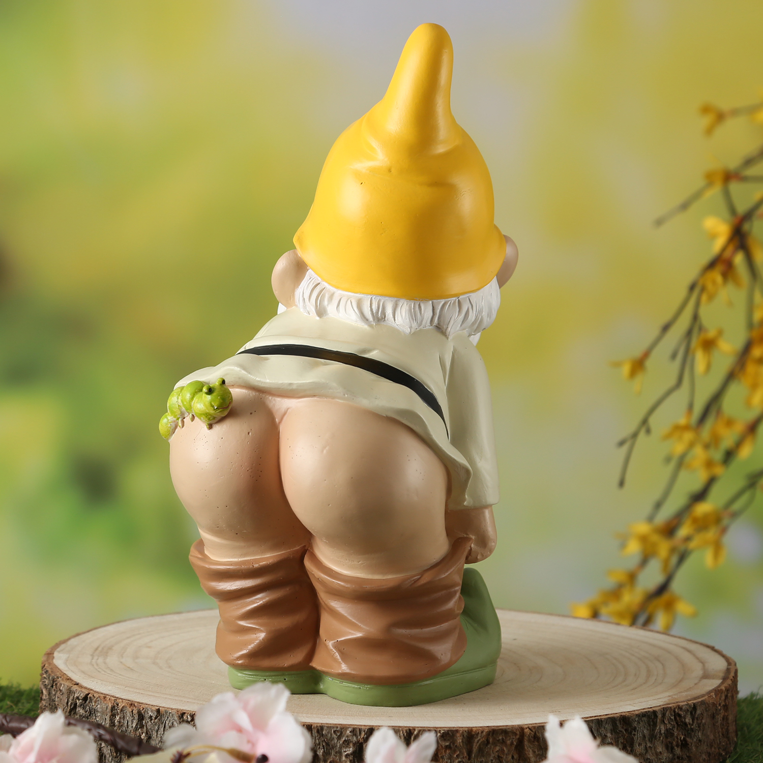 Gartenzwerg Hose Runter mit Raupe - Frecher Zwerg mit nacktem Po  - Polyresin - H: 27cm
