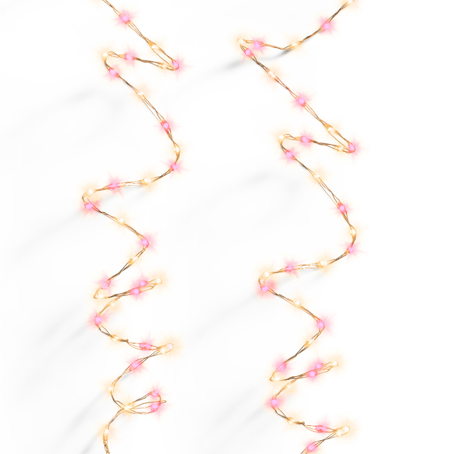LED Drahtlichterkette Compact - 378 pink-/bernsteinfarbene LED - L: 6m - 8 Funkt. - Trafo - gold