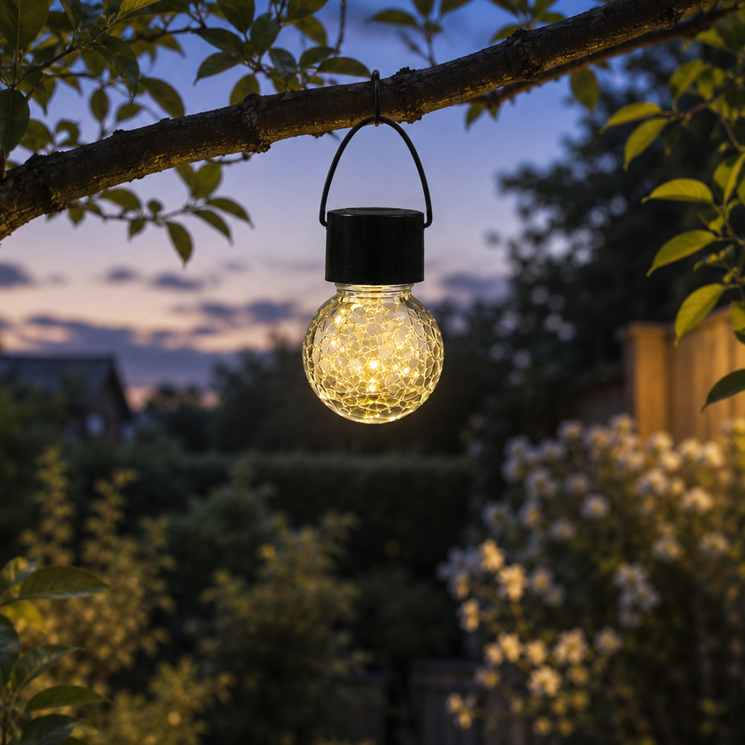 LED Solar Hängeleuchte CRACKLE - Bruchglas-Optik - warmweiße LED - H: 9cm - Sensor - 4 Stück
