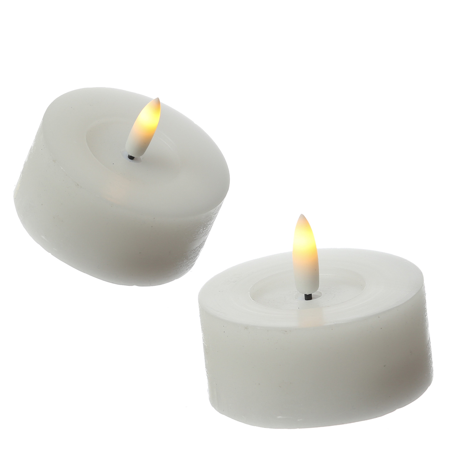 LED Maxi Teelichter LINA - Rustik-Optik - Echtwachs - Timer - D: 7cm - H: 6cm - weiß - 2 Stück