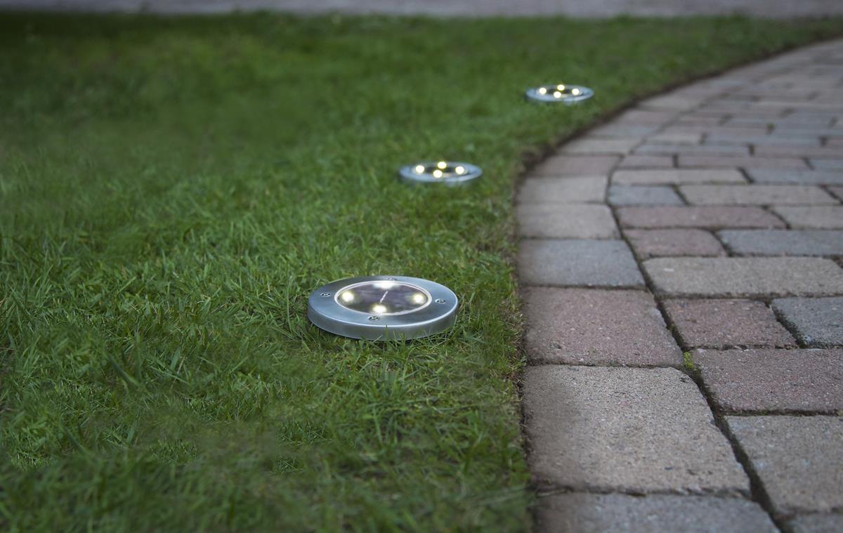 LED-Solar-Wegleuchten - 3er Set - Edelstahl - warmweiße LEDs - D: 11,5cm - Dämmerungssensor - 5lm01