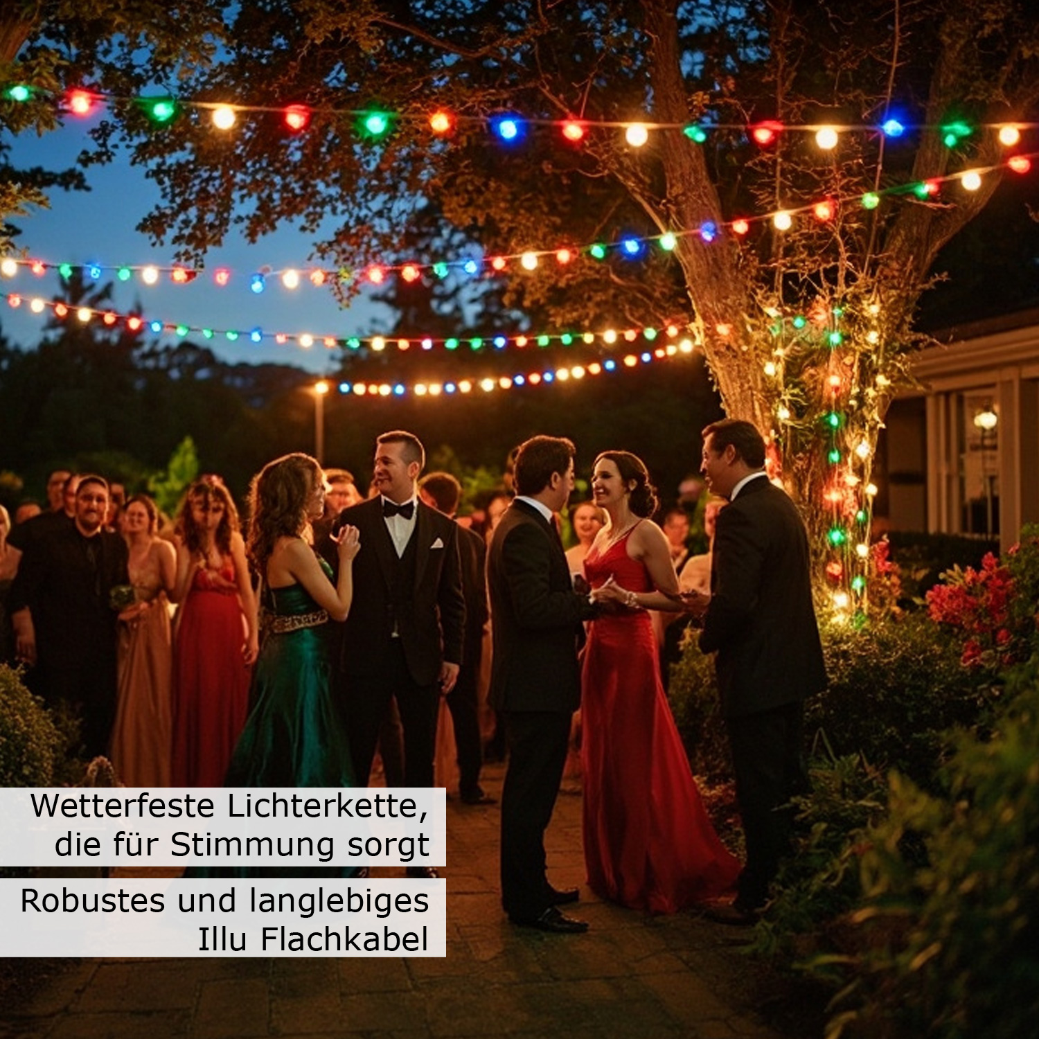 Illu-/Partylichterkette 40m - Außenlichterkette grün - Made in Germany - 60 bunte LED Tropfenlampen Illu-/Partylichterkette 40m - Außenlichterkette grün - Made in Germany - 60 bunte LED Tropfenlampen