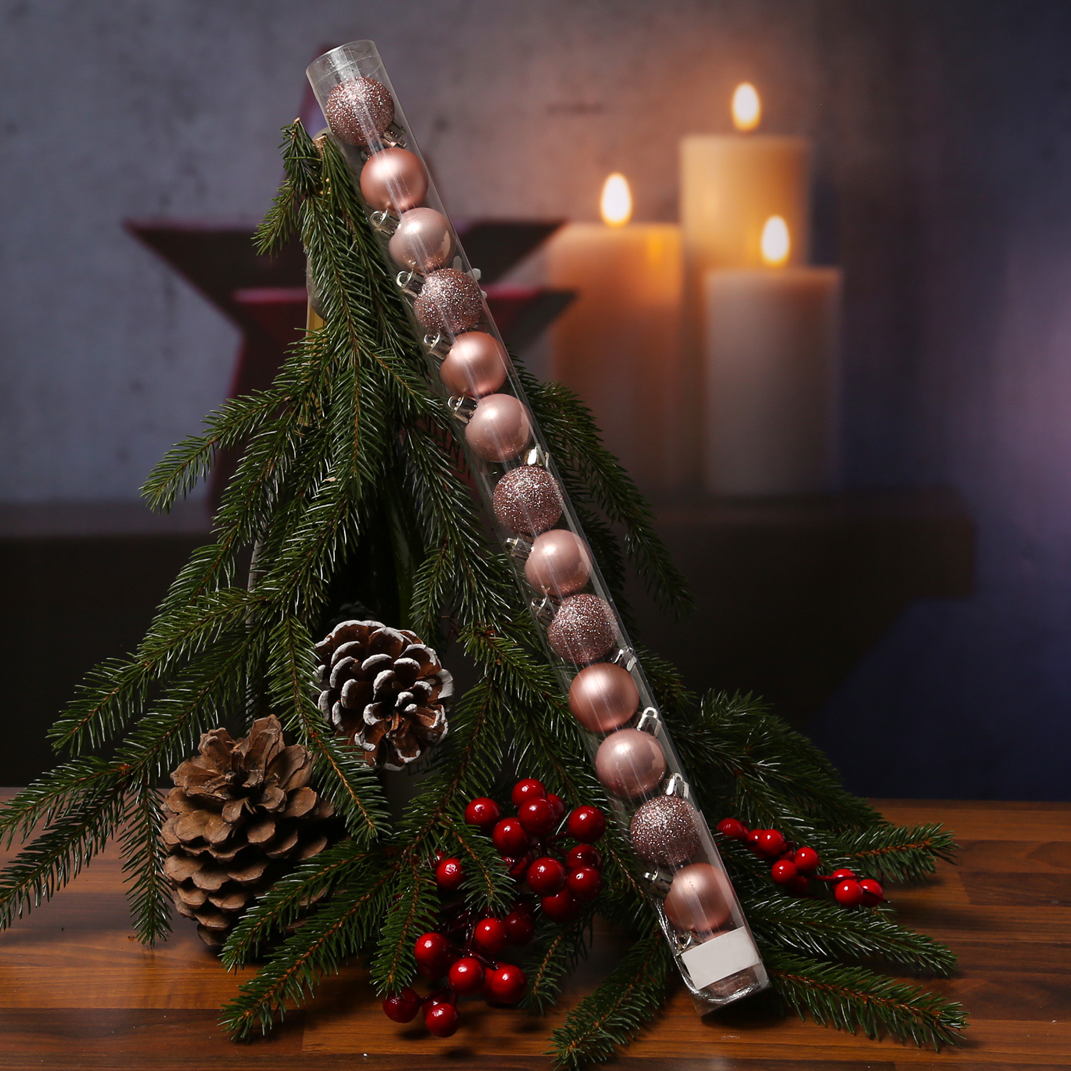 Christbaumkugel - Weihnachtskugel - bruchfest - D: 3cm - glänzend matt glitzernd - puderrosa - 14St.
