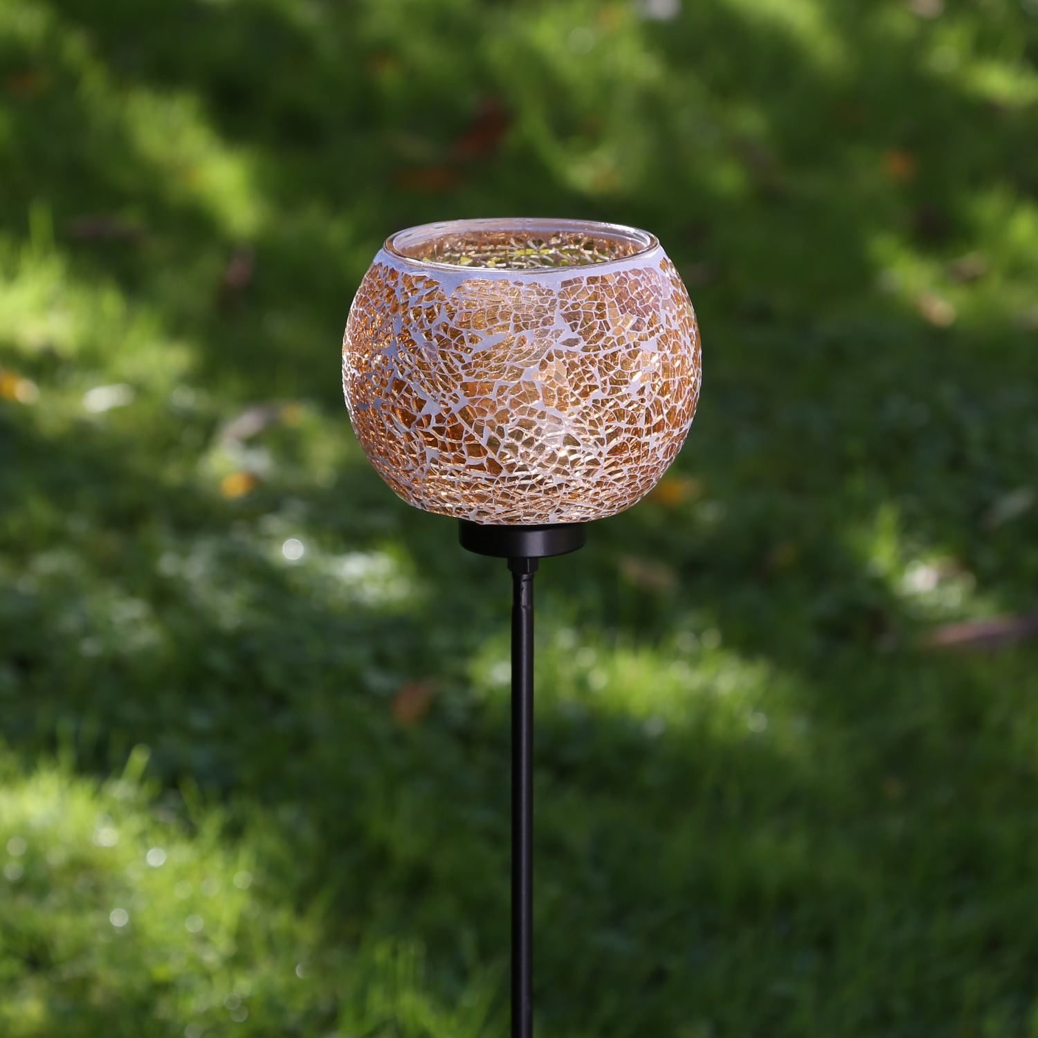 Windlicht Mosaik - Teelichthalter - mit Erdspieß - H: 102cm - D: 12,5cm - orange
